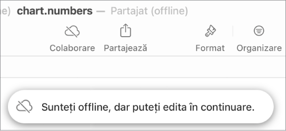 Pe ecran apare o alertă „Sunteți offline, dar puteți edita în continuare”.