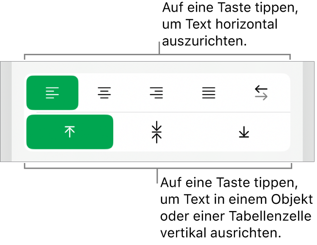 Horizontale und vertikale Ausrichtungstasten für Text