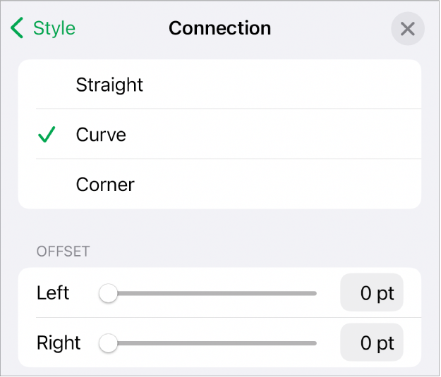 The Connection controls with Curve selected.