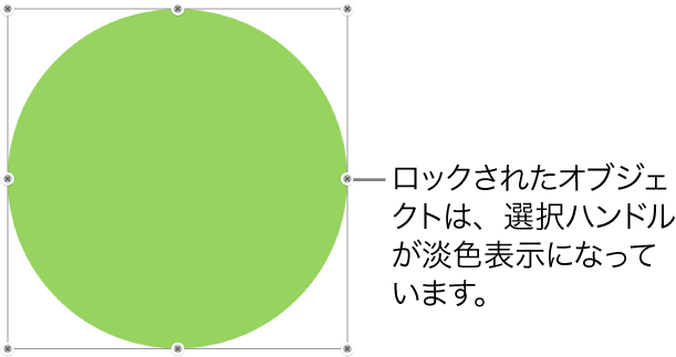 ロックされたオブジェクト。選択ハンドルが淡色表示になった状態。
