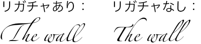 リガチャを使用したテキストと使用していないテキストの例。