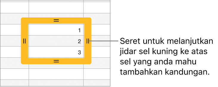 Sel yang dipilih dengan jidar kuning besar yang boleh anda seret untuk mengisi auto sel.