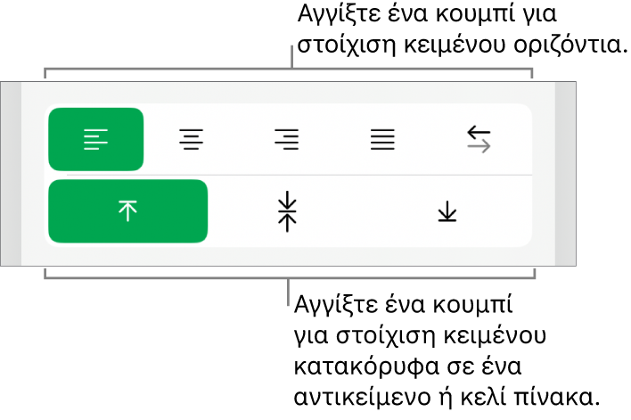 Κουμπιά οριζόντιας ή κατακόρυφης στοίχισης κειμένου.