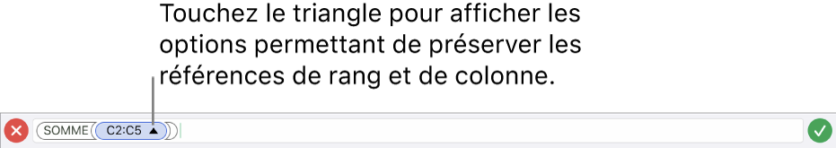 Éditeur de formules indiquant comment conserver les références de rang et de colonne lorsque la cellule est copiée ou déplacée.