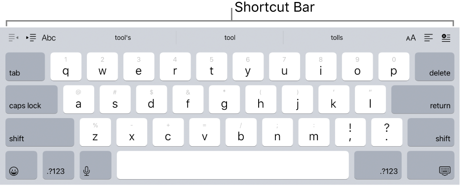 A keyboard with shortcut buttons in a row above the top row of keys.