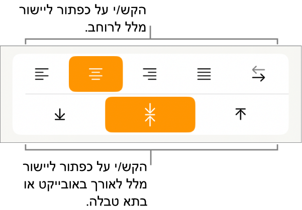 כפתורי יישור אופקי ואנכי עבור מלל.