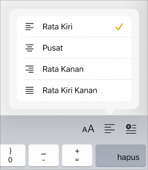 Bar Format menampilkan kontrol untuk mengindentasi teks dan meratakan paragraf.