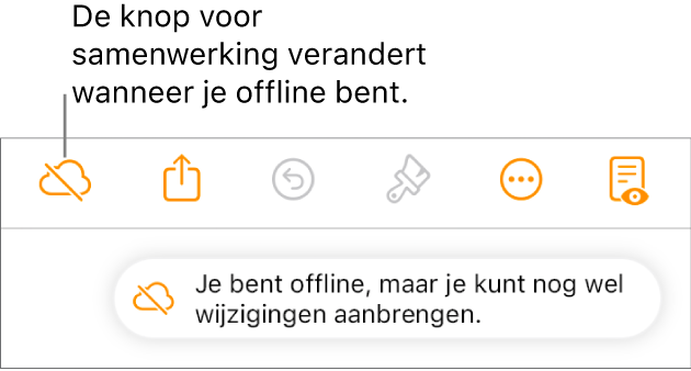 De volgende melding staat op het scherm: 'Je bent offline, maar je kunt nog wel wijzigingen aanbrengen.'