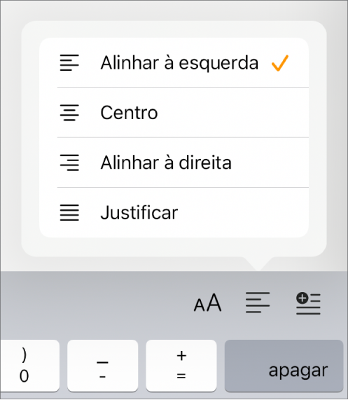 Barra de formatação com os controlos para indentação do texto e alinhamento dos parágrafos.