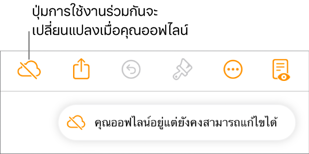 การเตือนบนหน้าจอแจ้งว่า “คุณออฟไลน์อยู่แต่ยังคงสามารถแก้ไขได้”