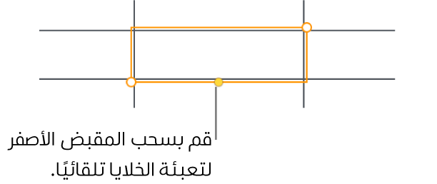 خلية محددة تحتوي على مقبض أصفر يمكنك سحبه لتعبئة الخلايا تلقائيًا.