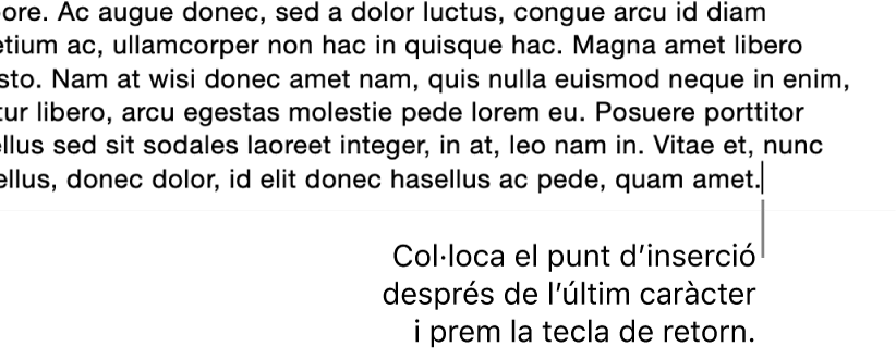 El punt d’inserció ubicat després del punt de l’última frase d’un paràgraf.