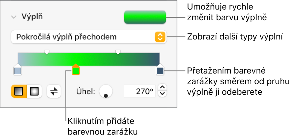 Ovládací prvky pro vyplnění objektů barvami