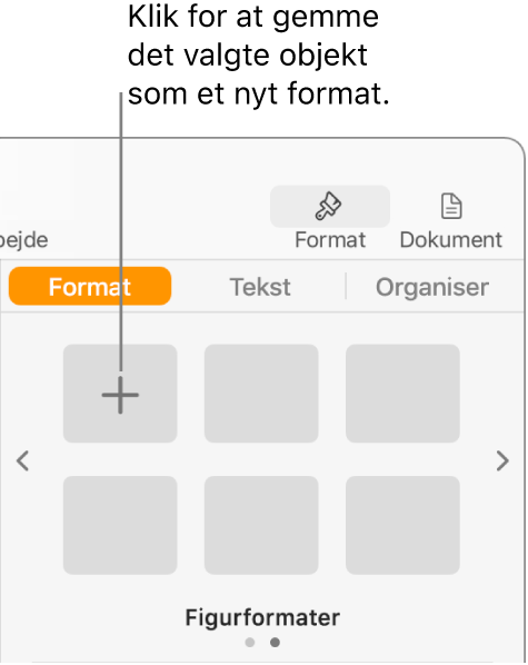 Fanen Format i indholdsoversigten Format med knappen Opret format i øverste venstre hjørne og fem tomme formateksempler.