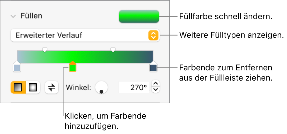 Steuerelemente zum Füllen von Objekten mit Farben