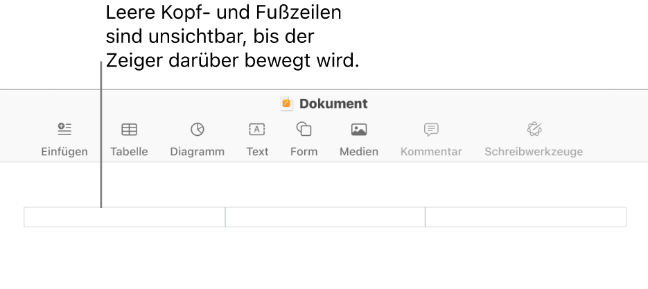 Drei Kopfzeilenfelder über dem Titel eines Dokuments.