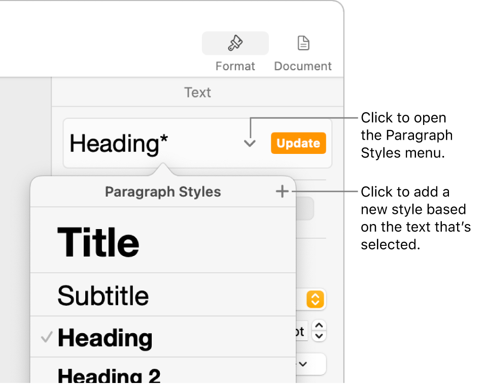 The Paragraph Styles menu, showing controls to add or change a style.