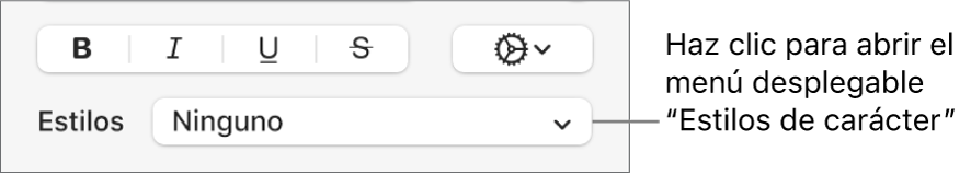 El menú desplegable “Estilos de carácter”.