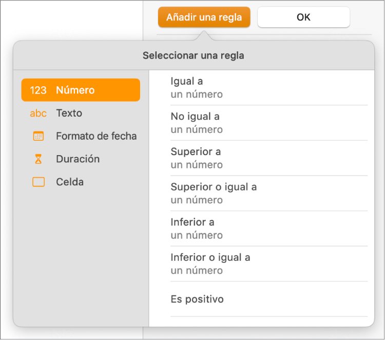 Botones para crear reglas de resaltado condicional para las celdas.