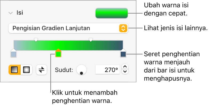 Kontrol untuk mengisi objek dengan warna.