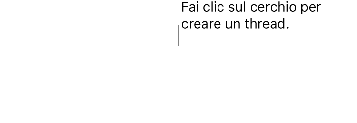 Casella di testo vuota con un cerchio bianco nella parte superiore e maniglie di ridimensionamento negli angoli, sui lati e nella parte inferiore.