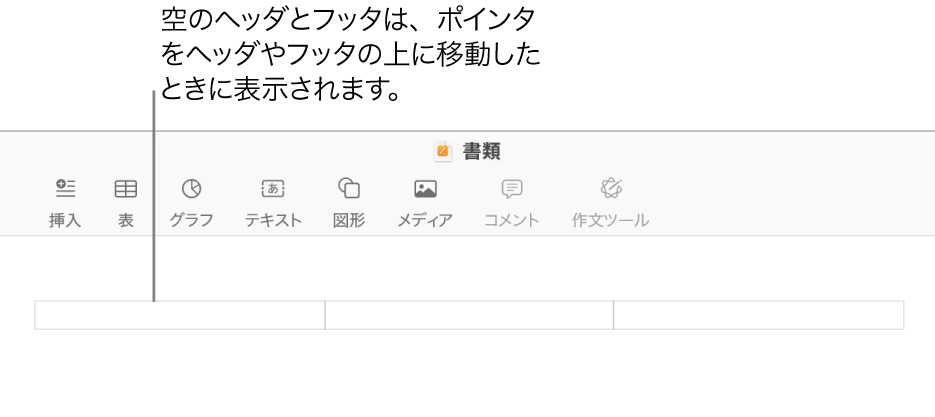 書類のタイトルの上の3つのヘッダフィールド。