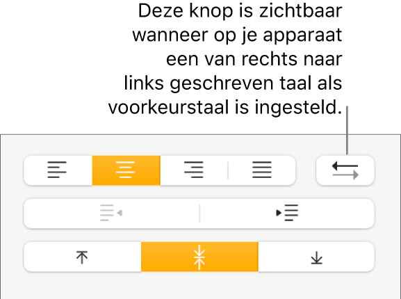 De knop voor de alinearichting in het gedeelte 'Uitlijning' van de navigatiekolom 'Opmaak'.