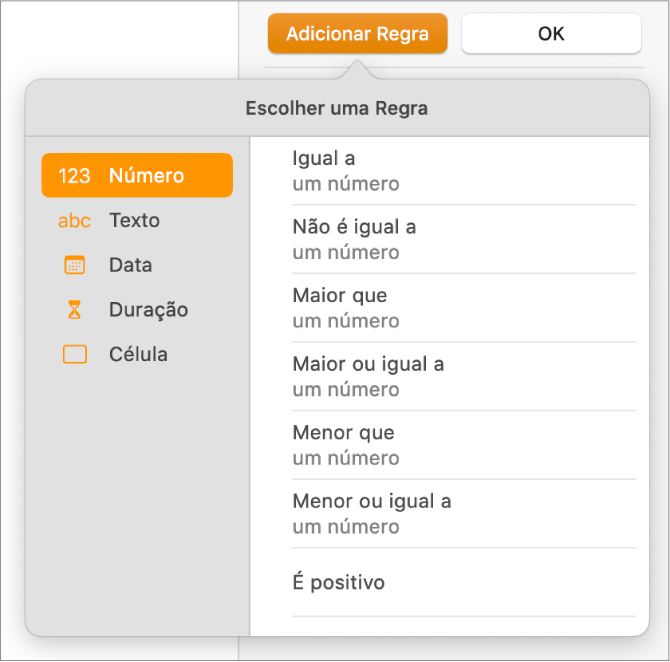 Botão para criar regras de destaque condicional na célula.