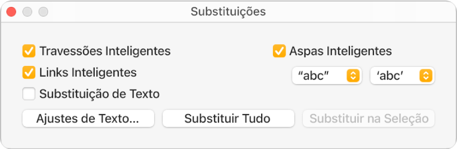 A janela Substituições.