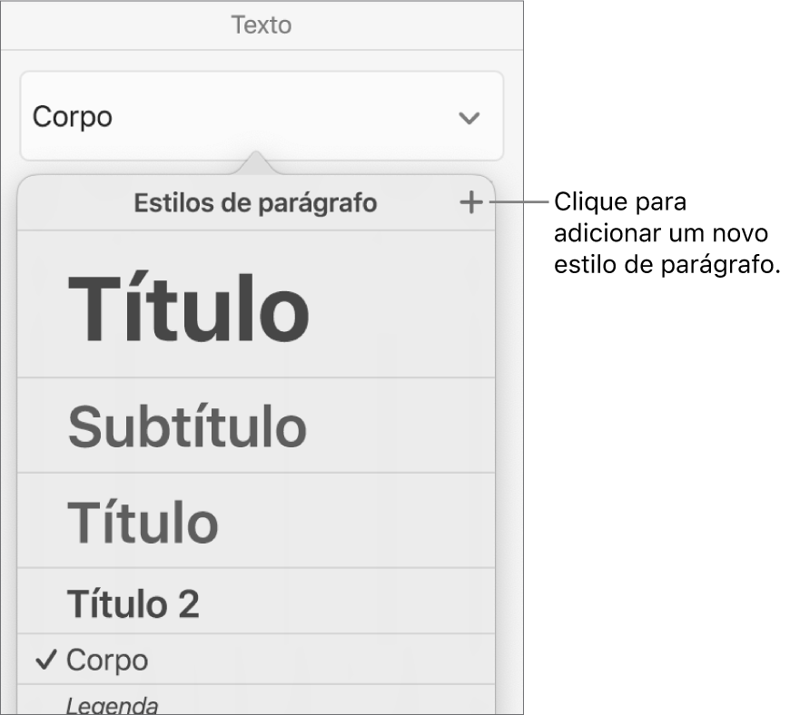 O menu “Estilos de parágrafo” com uma chamada para o botão “Novo estilo”.