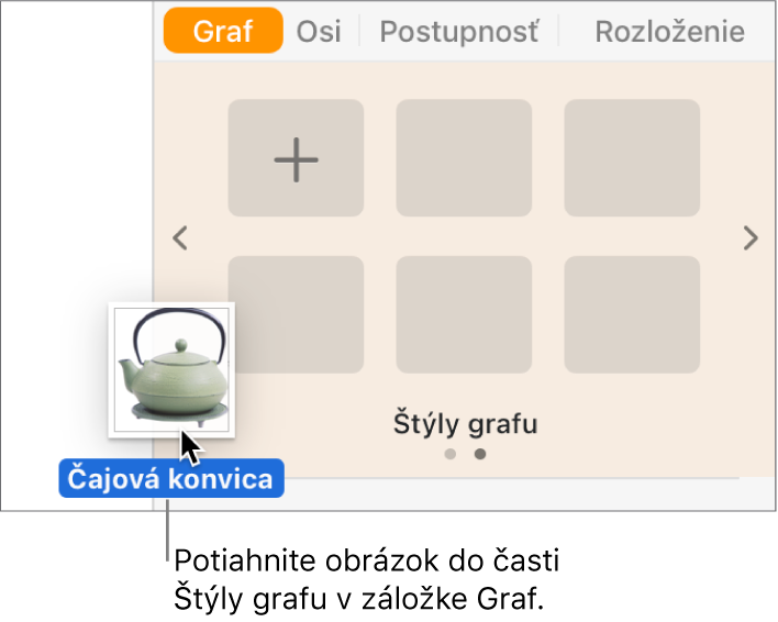 Vytvorenie nového štýlu potiahnutím obrázka do časti štýlov grafu bočného panela.