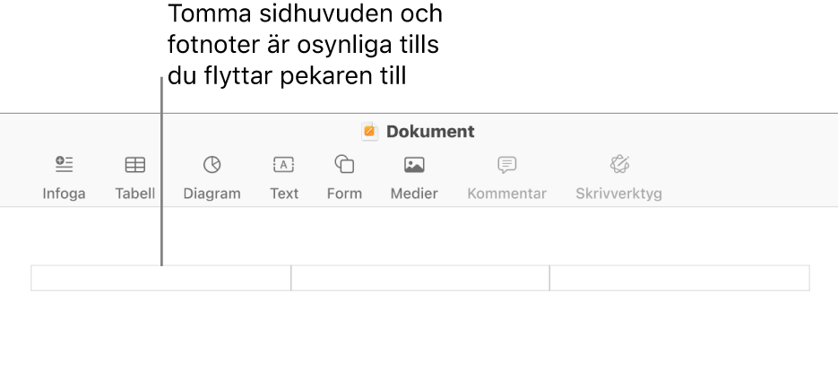 Tre sidhuvudsfält ovanför titeln på ett dokument.