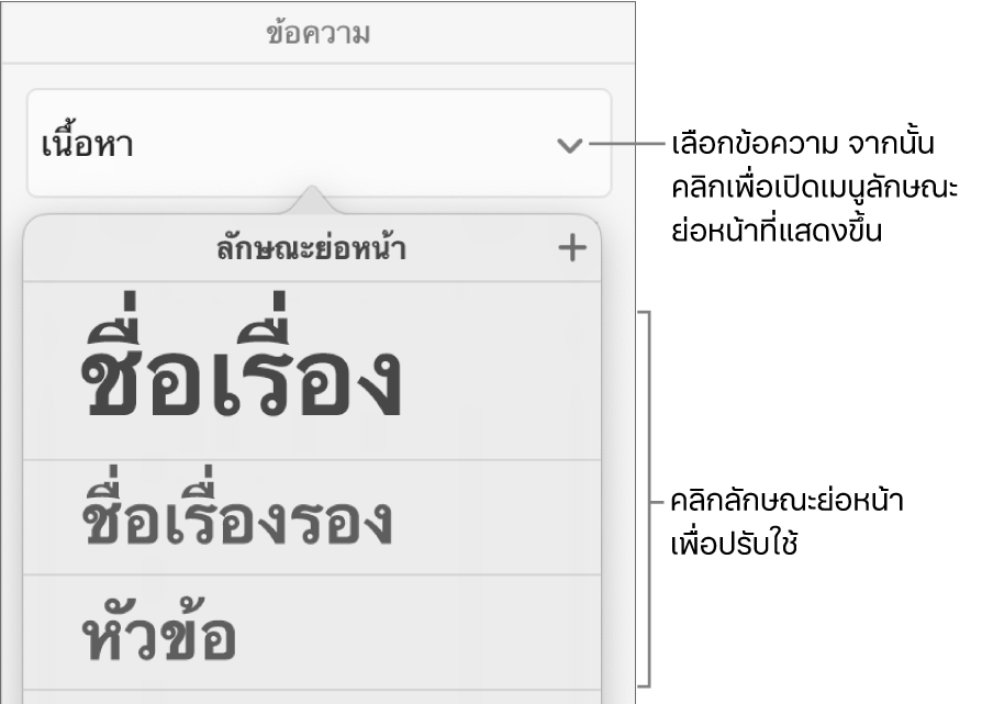 เมนูลักษณะย่อหน้า