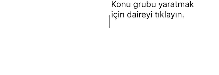 Üstünde beyaz bir daire, köşelerinde, kenarlarında ve altında büyüklük değiştirme tutamakları olan boş bir metin kutusu.