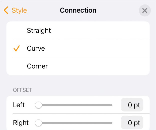 The Connection controls with Curve selected.