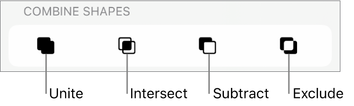 Unite, Intersect, Subtract and Exclude buttons below Combined Shapes.