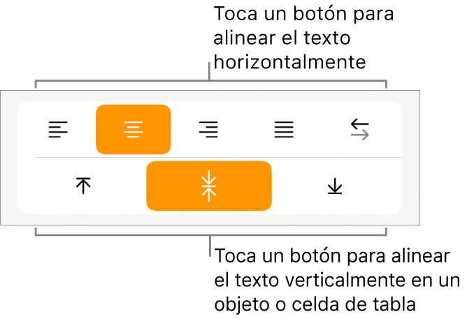 Botones de alineación horizontal y vertical para el texto.