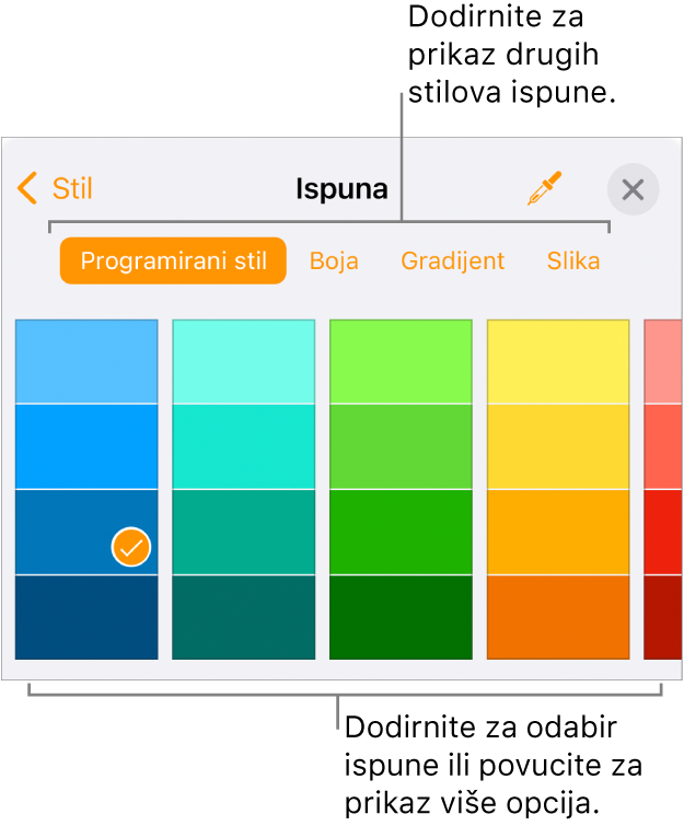 Opcije ispune u kartici Stil tipke Formatiraj.