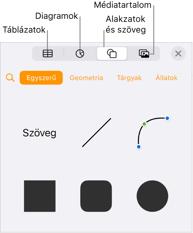 A beszúrás vezérlők jelennek meg, felül a táblázatok, diagramok, szövegek, alakzatok és médiatartalmak hozzáadására szolgáló gombokkal.