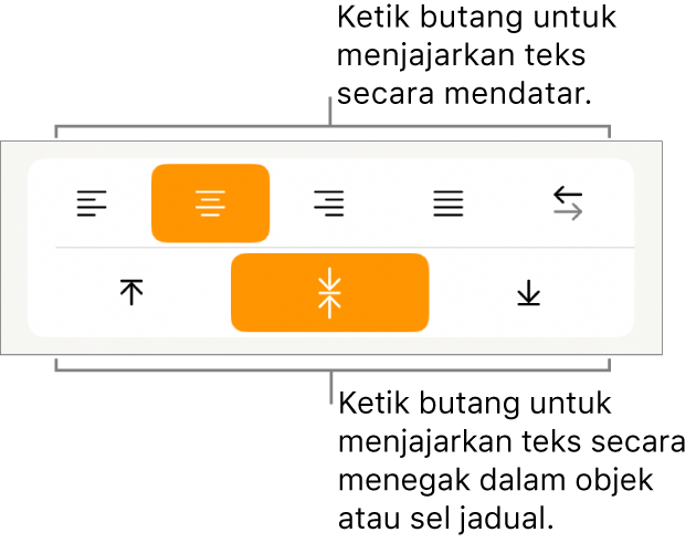 Butang melintang atau menegak untuk teks.