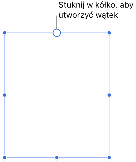 Puste pole tekstowe z białym kółkiem na górze oraz uchwytami do zmiany wielkości w narożnikach, na bokach i na dole.