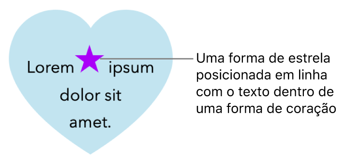 Uma forma de estrela aparece alinhada ao texto dentro de uma forma de coração.