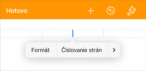 Okno Nastavenie dokumentu s kurzorom v poli hlavičky a vyskakovacie menu s dvomi položkami menu: Čísla strán a Vložiť.