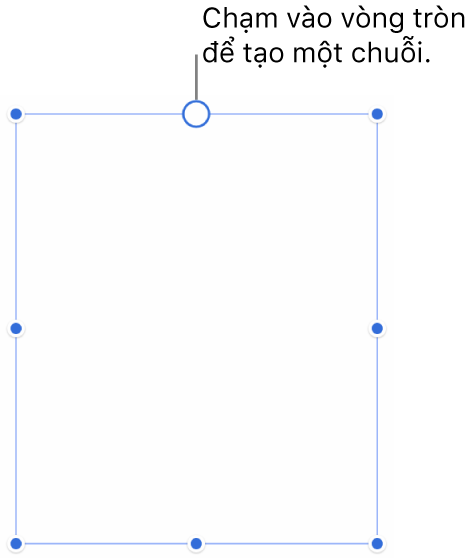 Một hộp văn bản trống với một vòng tròn màu trắng ở đầu và các bộ điều khiển định cỡ lại trên các góc, cạnh và dưới cùng.