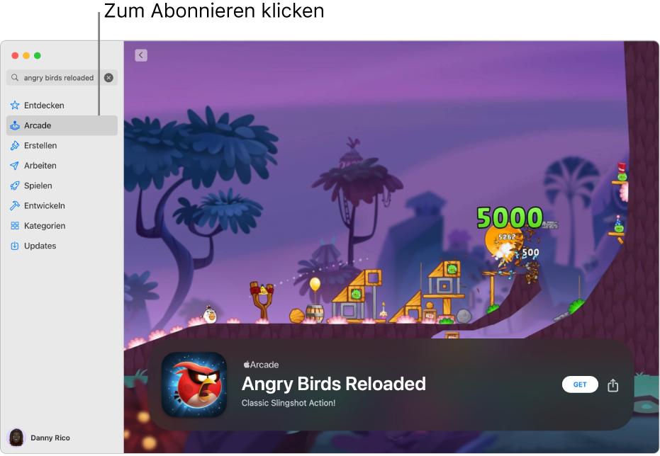 Die Hauptseite von Apple Arcade Rechts wird ein beliebtes Spiel angezeigt.