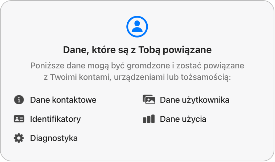 Część główna strony Mac App Store, na której pokazane są zasady prywatności dewelopera zaznaczonej aplikacji.