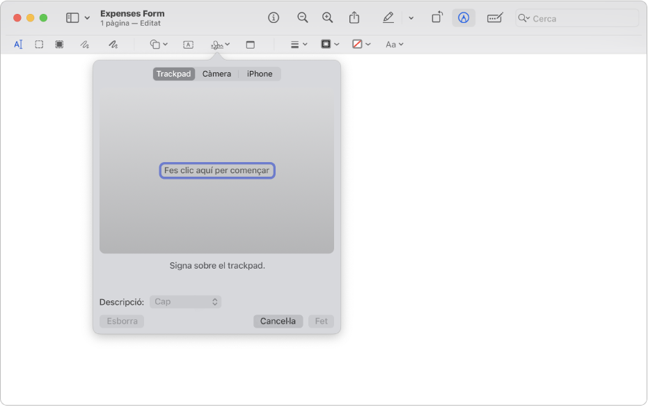 L’eina de firma de l’app Previsualització.