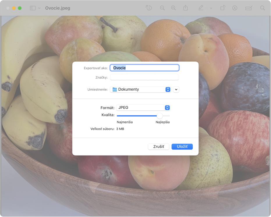 Možnosť Exportovať v Preview.