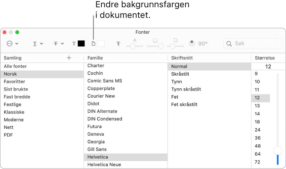 Endre bakgrunnsfargen for dokumentet.