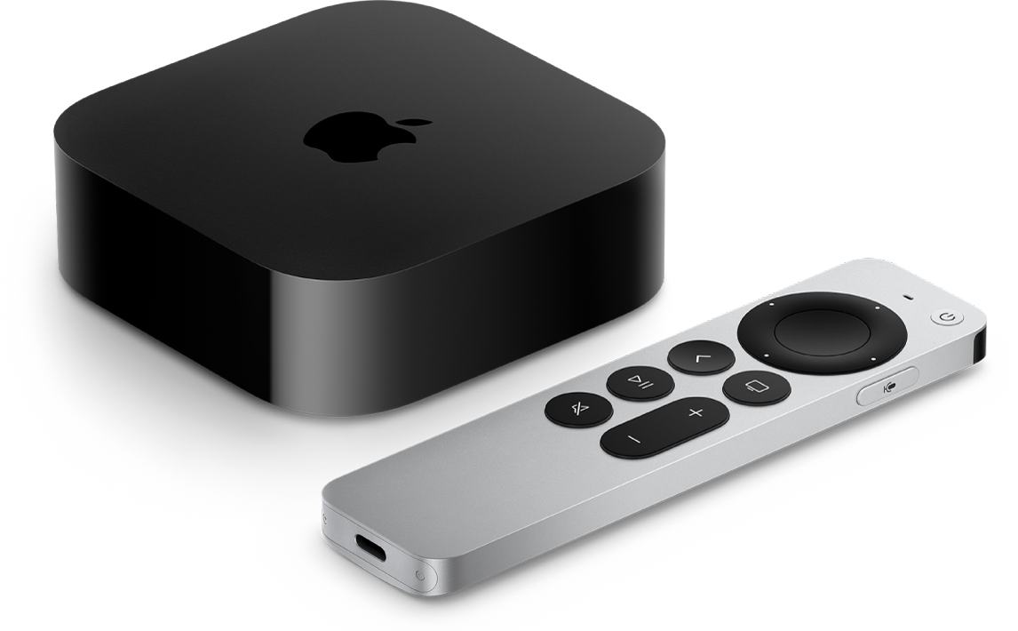 Apple TV dan Siri Remote ditampilkan